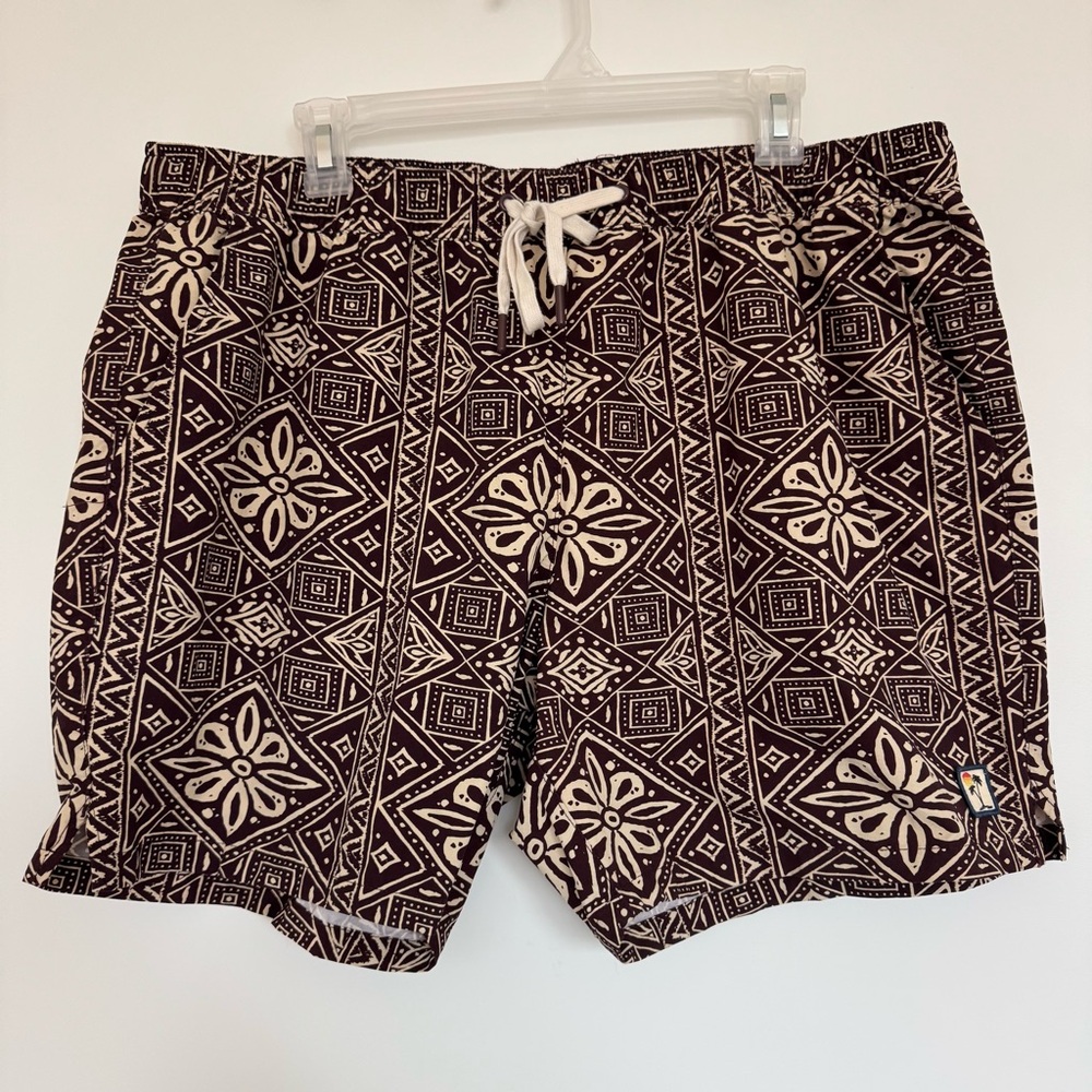 XL Marine Layer Swim Trunks 5” Brown Tan Cream Tribal Island Pattern Archive